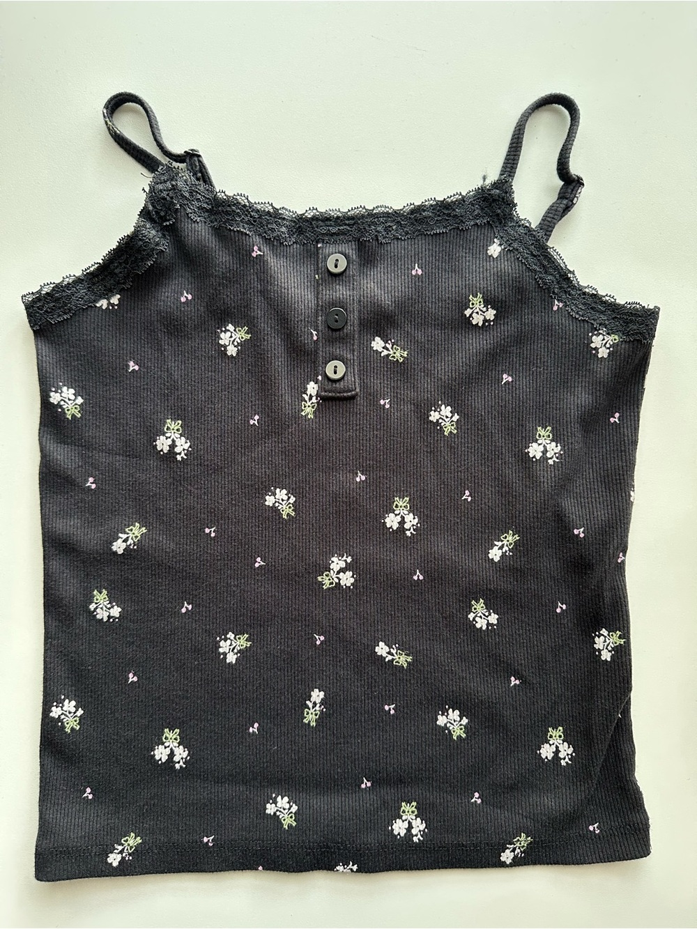 Girl’s Black Floral Lace-Trim Cami Tank Top